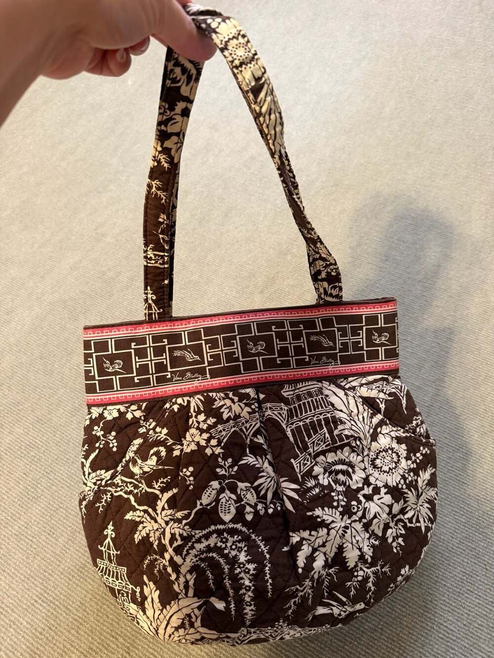 Vera Bradley Imperial Toile Brown Pink White Asian Print Shoulder Bag